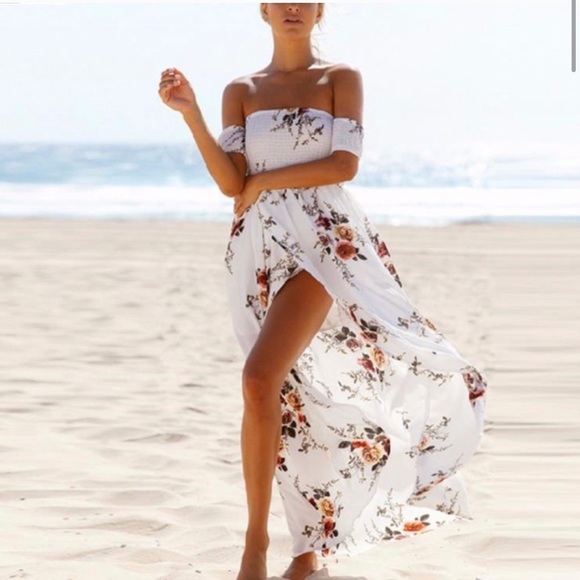 Summer Boho Off-shoulder Floral Dress - Picture 2 of 3